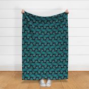 Topsy Turvy Parrots in Turquoise on Black