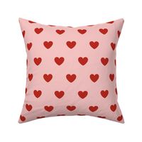 Hearts- Polka Dot Heart- I Love You- Valentines Day- Poppy Red Hearts on Cotton Candy Pink Background- Lovecore Aesthetic- Large