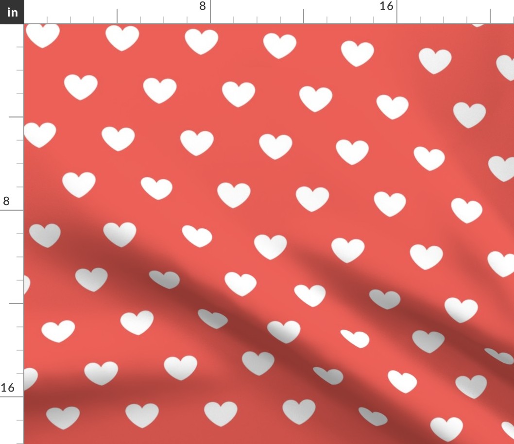 Hearts- Polka Dot Heart- I Love You- Valentines Day- White Hearts on Coral Background- Lovecore Aesthetic- Large