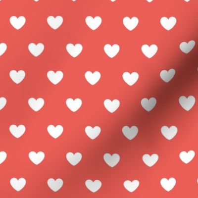 Hearts- Polka Dot Heart- I Love You- Valentines Day- White Hearts on Coral Background- Lovecore Aesthetic- Small