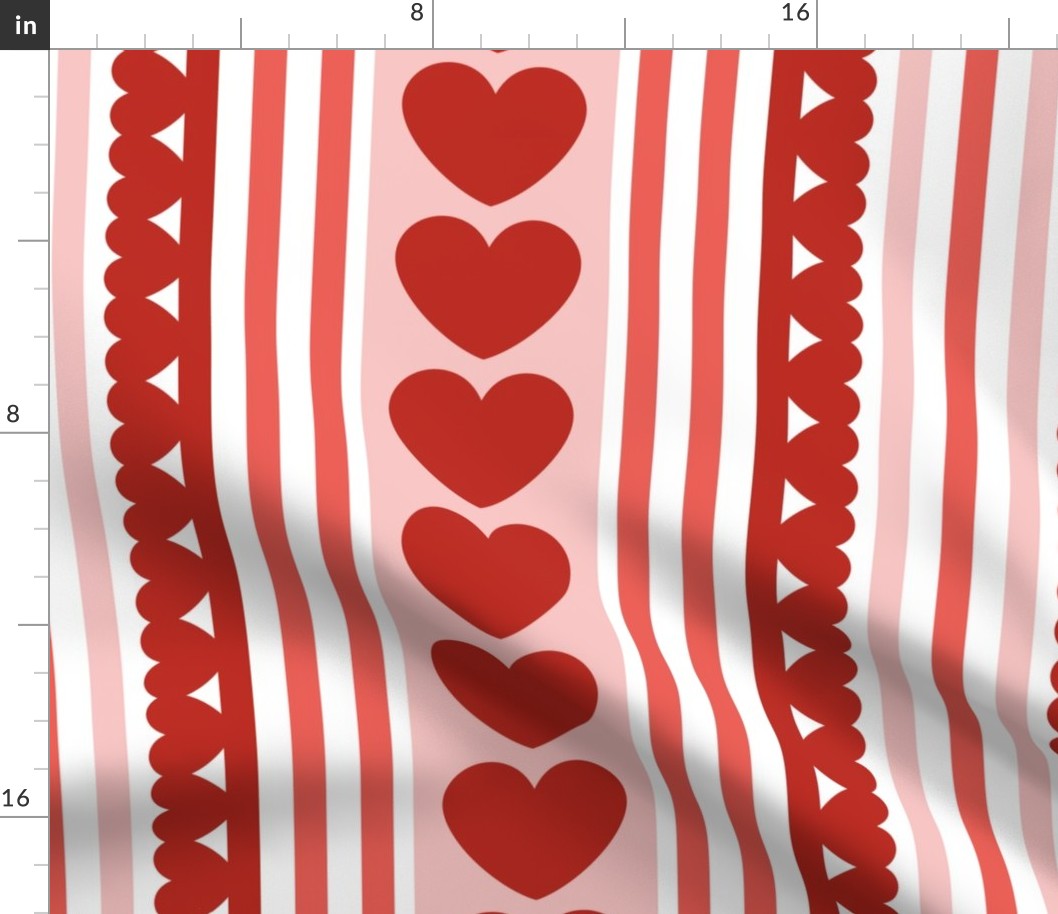 Hearts- Stripes with Hearts- I Love You- Valentines Day- Poppy Red- Coral- Bubble Gum Pink- Lovecore Aesthetic- Medium