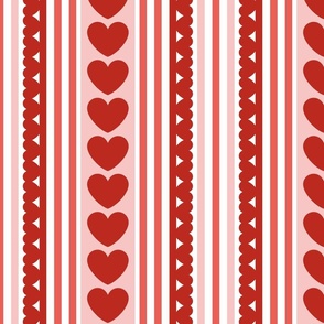 Hearts- Stripes with Hearts- I Love You- Valentines Day- Poppy Red- Coral- Bubble Gum Pink- Lovecore Aesthetic- Small
