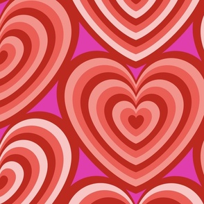 Hearts- Concentric Hearts- I Love You- Valentines Day- Poppy Red- Coral- Salmon- Flamingo Heart- Bright Pink- Magenta Background- Lovecore Aesthetic- Extra Large