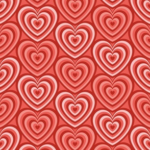 Hearts- Concentric Hearts- I Love You- Valentines Day- Poppy Red- Coral- Salmon- Flamingo Heart- Coral Background- Lovecore Aesthetic- Medium