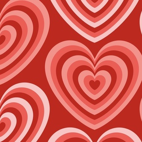 Hearts- Concentric Hearts- I Love You- Valentines Day- Poppy Red- Coral- Salmon- Flamingo Heart- Red Background- Lovecore Aesthetic- Extra Large