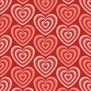 Hearts- Concentric Hearts- I Love You- Valentines Day- Poppy Red- Coral- Salmon- Flamingo Heart- Red Background- Lovecore Aesthetic- Mediume