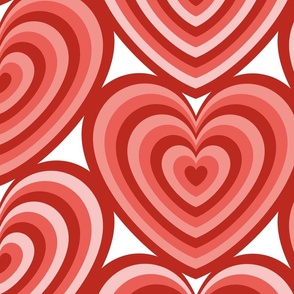 Hearts- Concentric Hearts- I Love You- Valentines Day- Poppy Red- Coral- Salmon- Flamingo Heart- White Background- Lovecore Aesthetic- Extra Large
