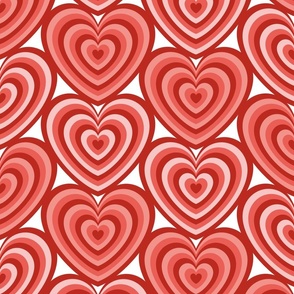 Hearts- Concentric Hearts- I Love You- Valentines Day- Poppy Red- Coral- Salmon- Flamingo Heart- White Background- Lovecore Aesthetic- Large