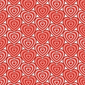 Hearts- Concentric Hearts- I Love You- Valentines Day- Poppy Red- Coral- Salmon- Flamingo Heart- White Background- Lovecore Aesthetic- Small