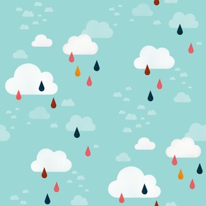 Clouds and raindrops (light teal) - jumbo