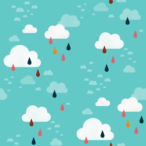 Clouds and raindrops (Bright teal) - Jumbo