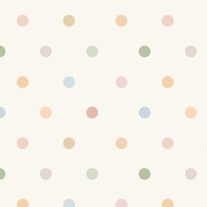 Boho polka dot in pastel green, blue, pink, coral and tan on cream