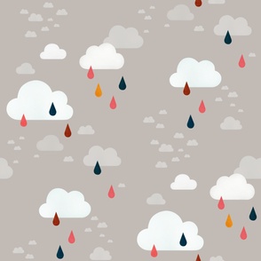 Clouds and raindrops (Light Grey) - Jumbo