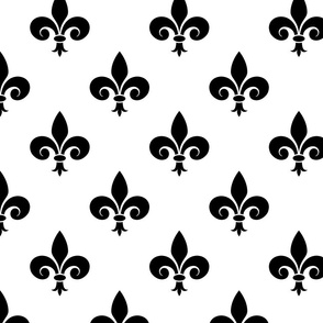 Large Black French Fleur de Lis on White