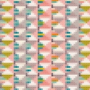 CROSS-STITCH CHECK - PASTEL GRAY & PEACH