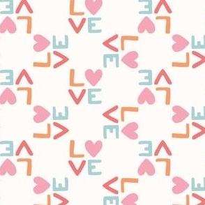 Love letters type text checkers in pink orange blue on cream -  MEDIUM SCALE