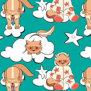 Bedtime for Little Foxes jade green background