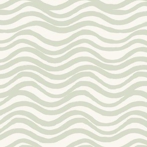 Boho textured waves stripes rattan in vintage pale pastel soft green and cream - large scale