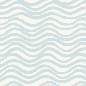 Boho textured waves stripes rattan in vintage pastel pale blue and cream - large scale