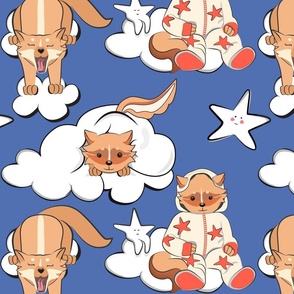 Bedtime for Little Foxes indigo blue background