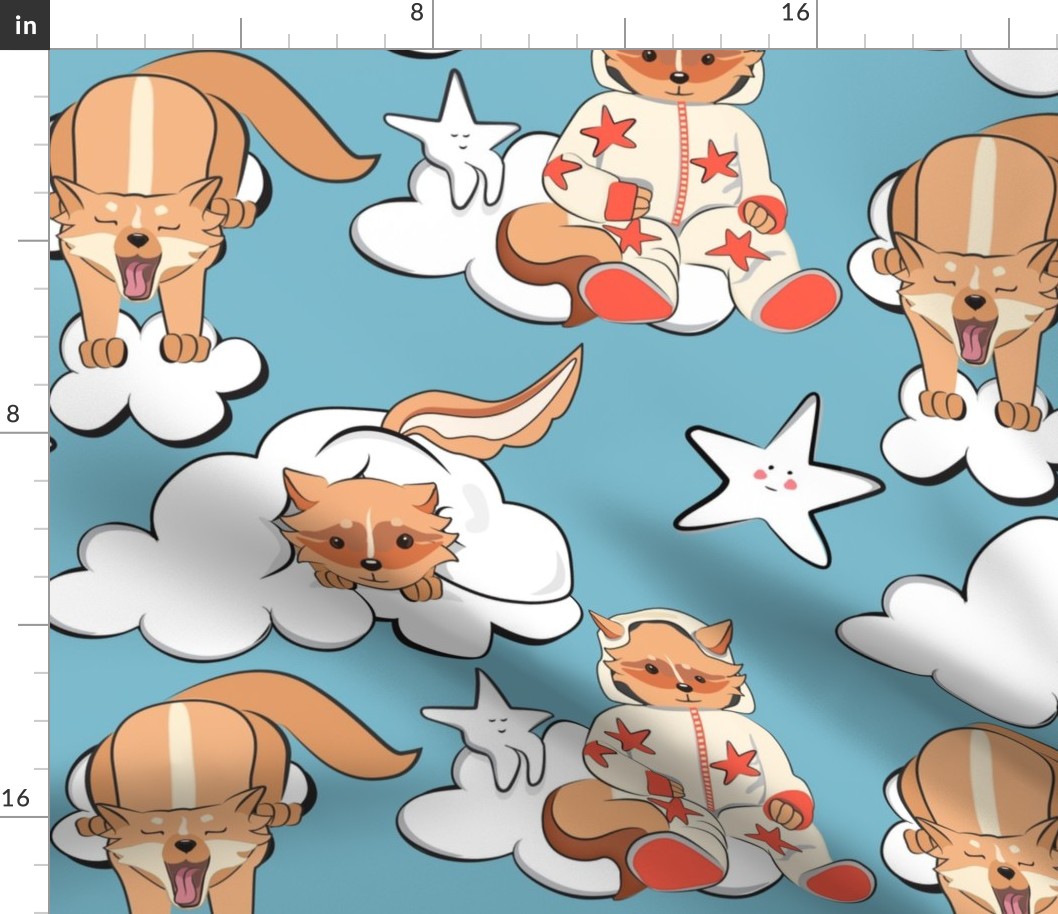 Bedtime for Little Foxes soft teal background