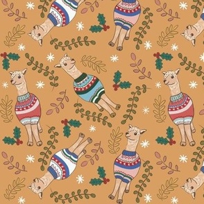 Christmas llamas in festive jumpers | warm toffee tan | gender neutral unisex kids | small scale 