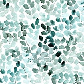 Alpine grasses - emerald watercolor small leaves - teal painted neutral nature for home decor nursery b063-1