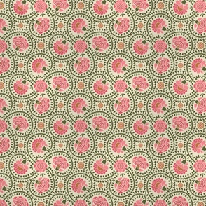 swirling fantasy floral-non directional-green and pink- tiny-extra small scale