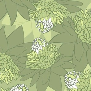 King Protea Floral - Olive Green