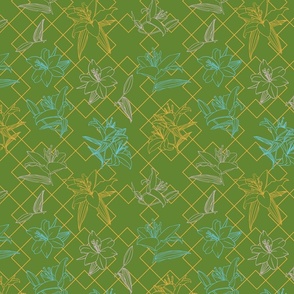 Lilies on a geometrical retro background