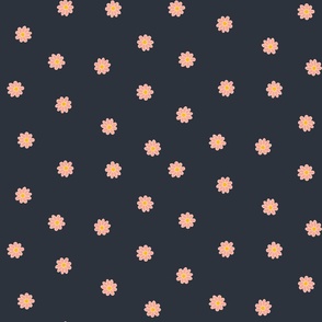 Ditsy Pink Flowers on Navy Blue - Small Scale Solid Blue Background