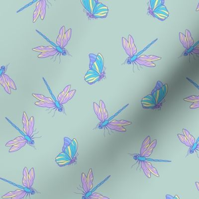 Butterflies and dragonflies on mint