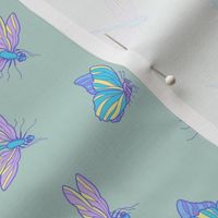 Butterflies and dragonflies on mint