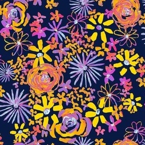 Multicolor Acrylic Floral in Golden Yellow, Hot Pink, Violet, and Navy