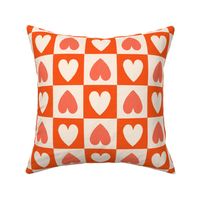 Mod Checker Hearts (coral red- offwhite) large