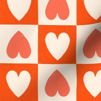 Mod Checker Hearts (coral red- offwhite) large