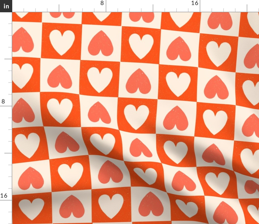 Mod Checker Hearts (coral red- offwhite) large