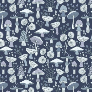 Mushroom Garden - Navy Blue