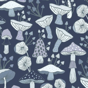 Mushroom Garden L - Navy Blue