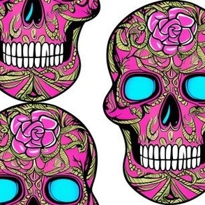 Pink Goth Skull with Flowers