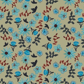 Ditzy Doodle flowers on taupe background.