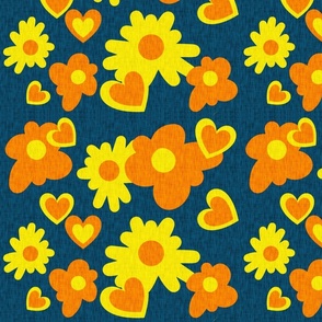 Orange yellow and blue flower doodles