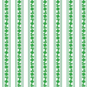 Double Striped St. Patricks 3 and 4-Leafed Shamrocks in Kelly Green on White