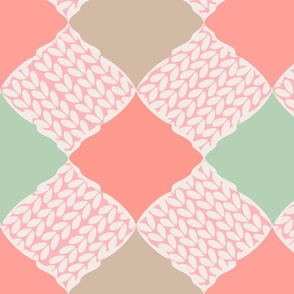 Ogee damask in shades of mint and salmon - medium Scale