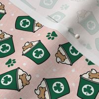 (small scale) St. Patrick's Day dog coffee treat - shamrocks & paws - pink - Holiday dog - LAD22