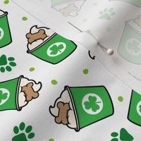 St. Patrick's Day dog coffee treat - shamrocks & paws - green OG - Holiday dog - LAD22