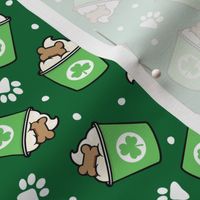 St. Patrick's Day dog coffee treat - shamrocks & paws - green - Holiday dog - LAD22