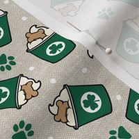 St. Patrick's Day dog coffee treat - shamrocks & paws - khaki - Holiday dog - LAD22