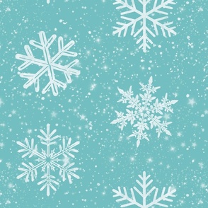 Snowflakes on turquoise / mint - medium scale