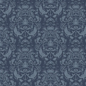 OCTOPUS'S GARDEN - SHARKSKIN GREY ON MIDNIGHT BLUE